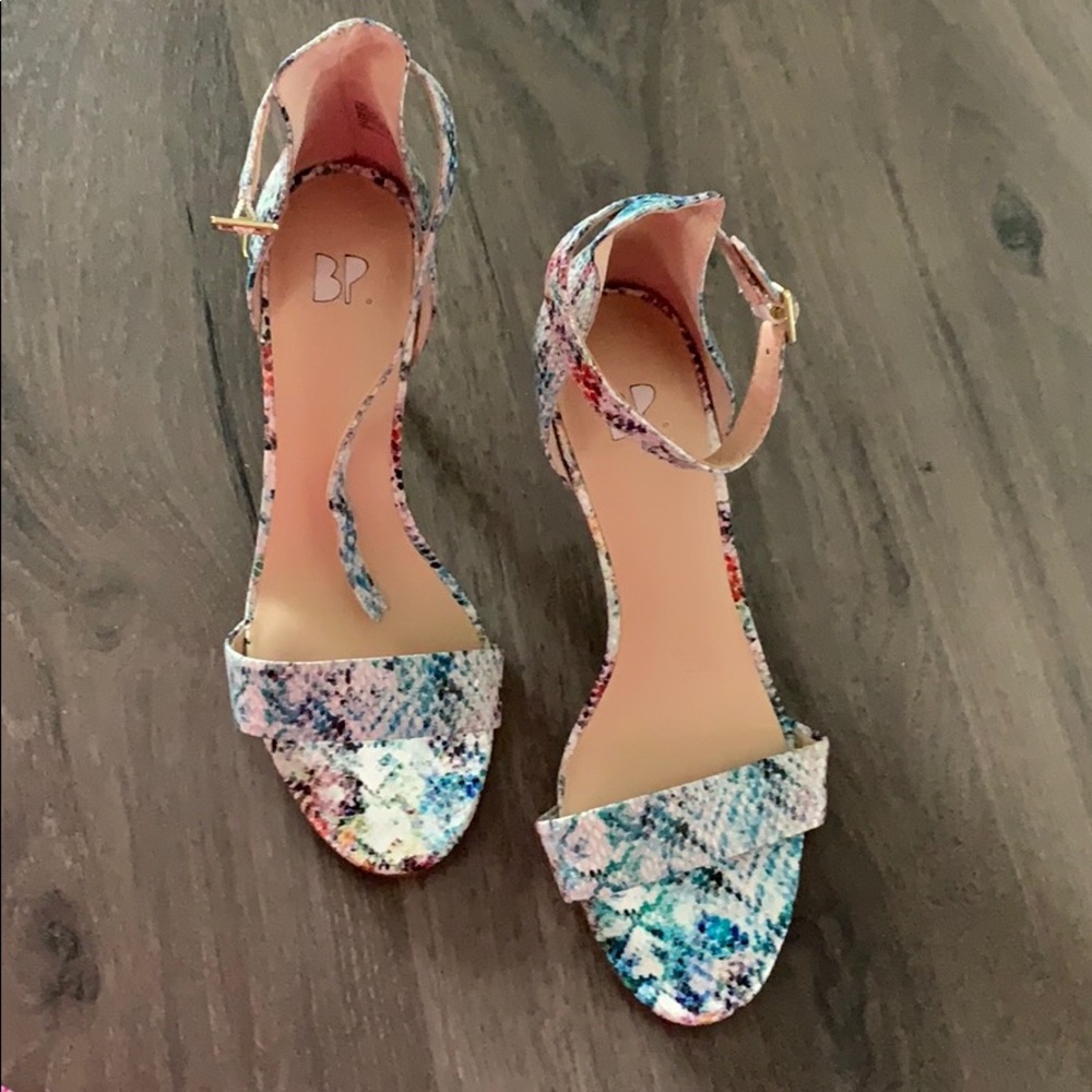 Bp Colorful Ankle Strap Snakeskin Heels